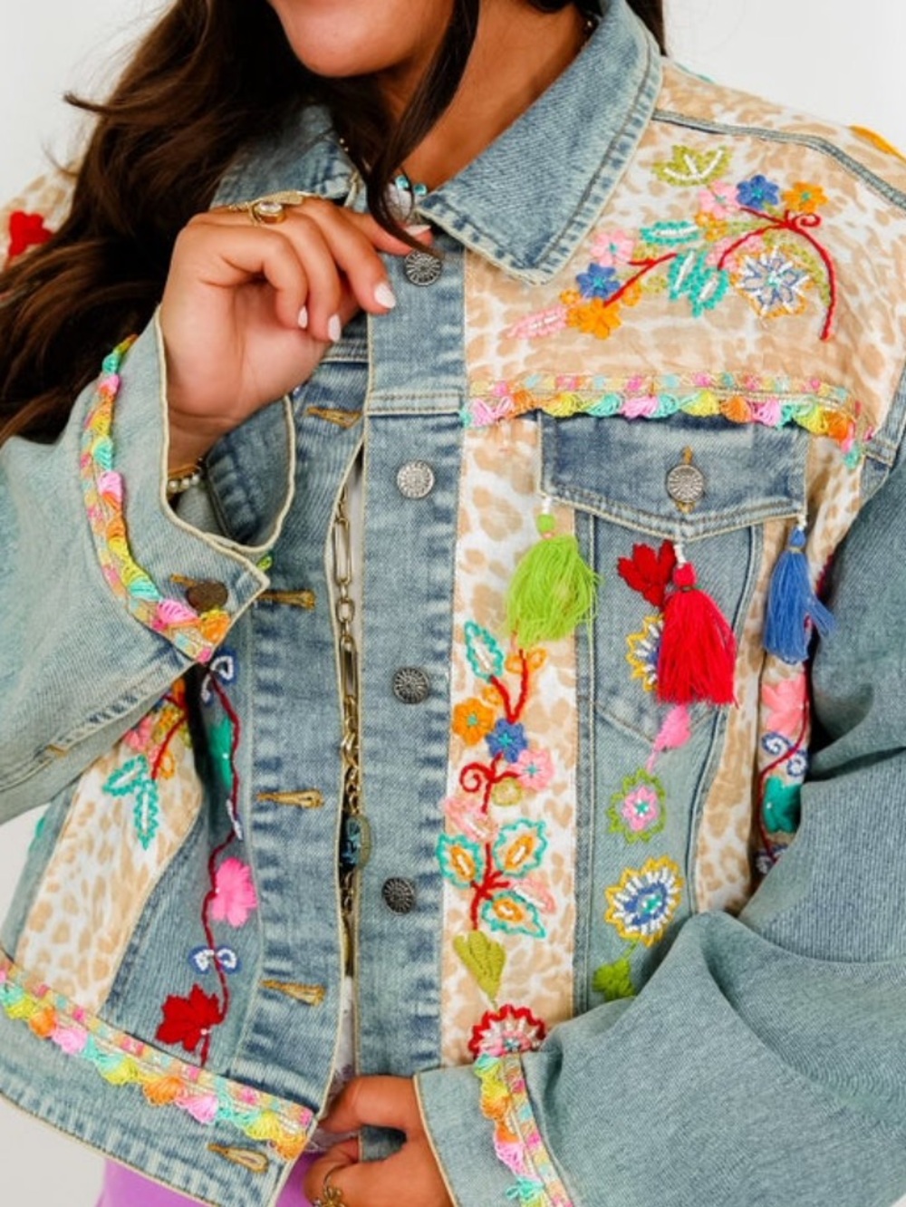 POL Embroidered Multicolor Denim Jacket